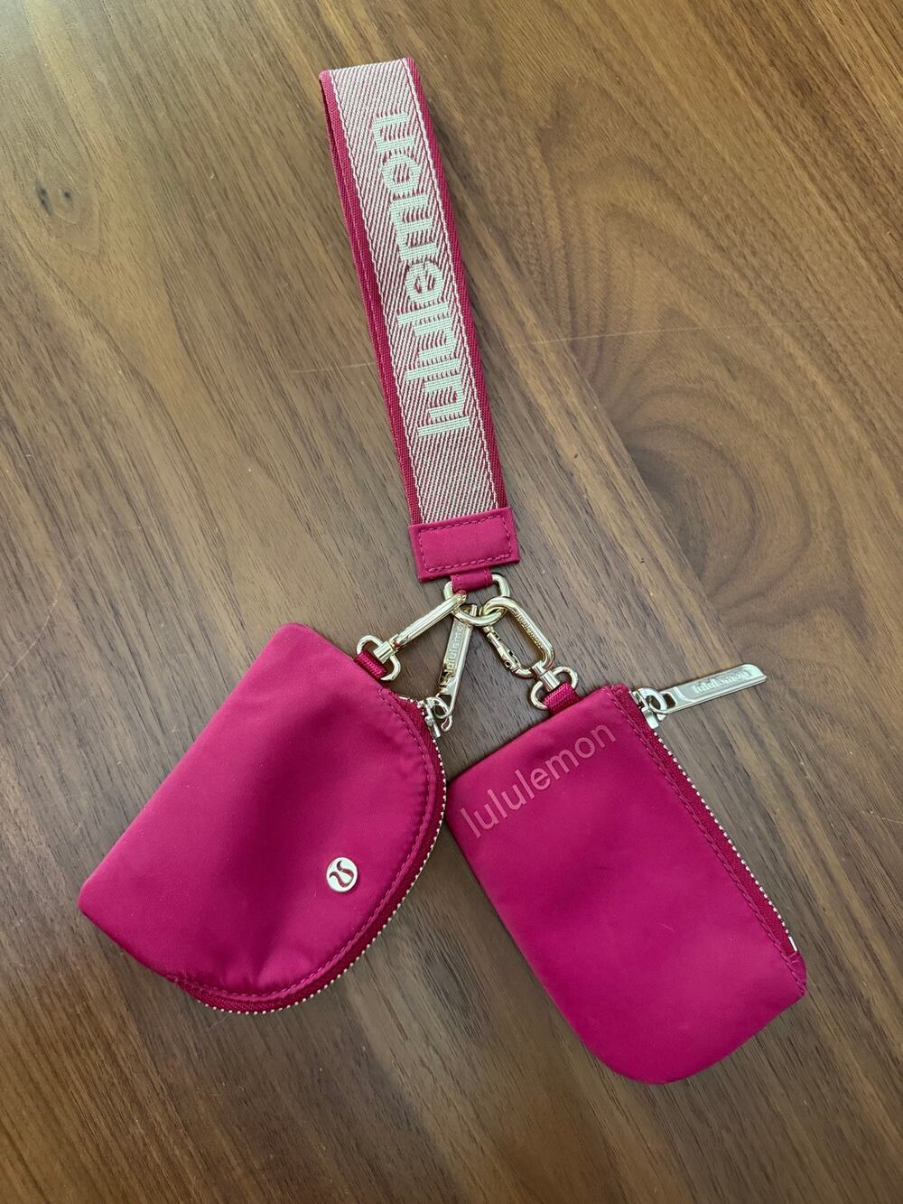 Lululemon Dual Pouch Wristlet Sonic Pink Gold Hardware